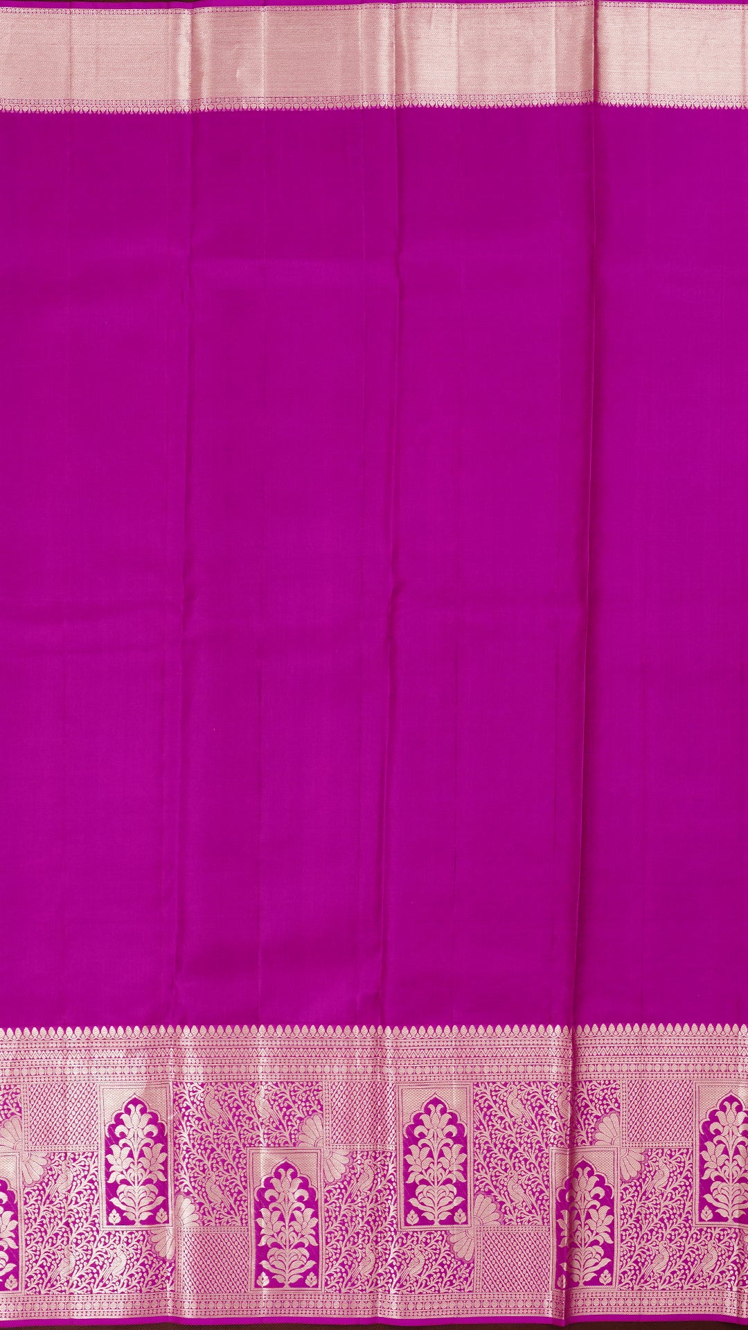 Light Peach and Purple Kanchipuram Silk Saree with Silver Zari | Big Border Traditional Saree
