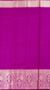 Light Peach and Purple Kanchipuram Silk Saree with Silver Zari | Big Border Traditional Saree
