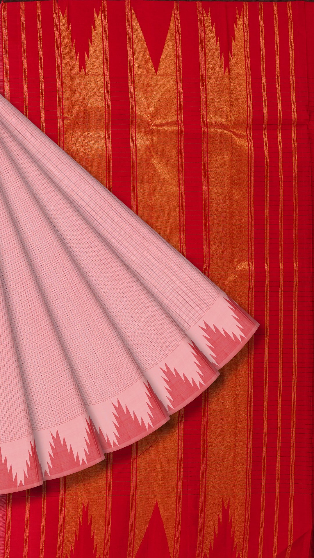 Peach Kanchipuram Saree with Temple Border