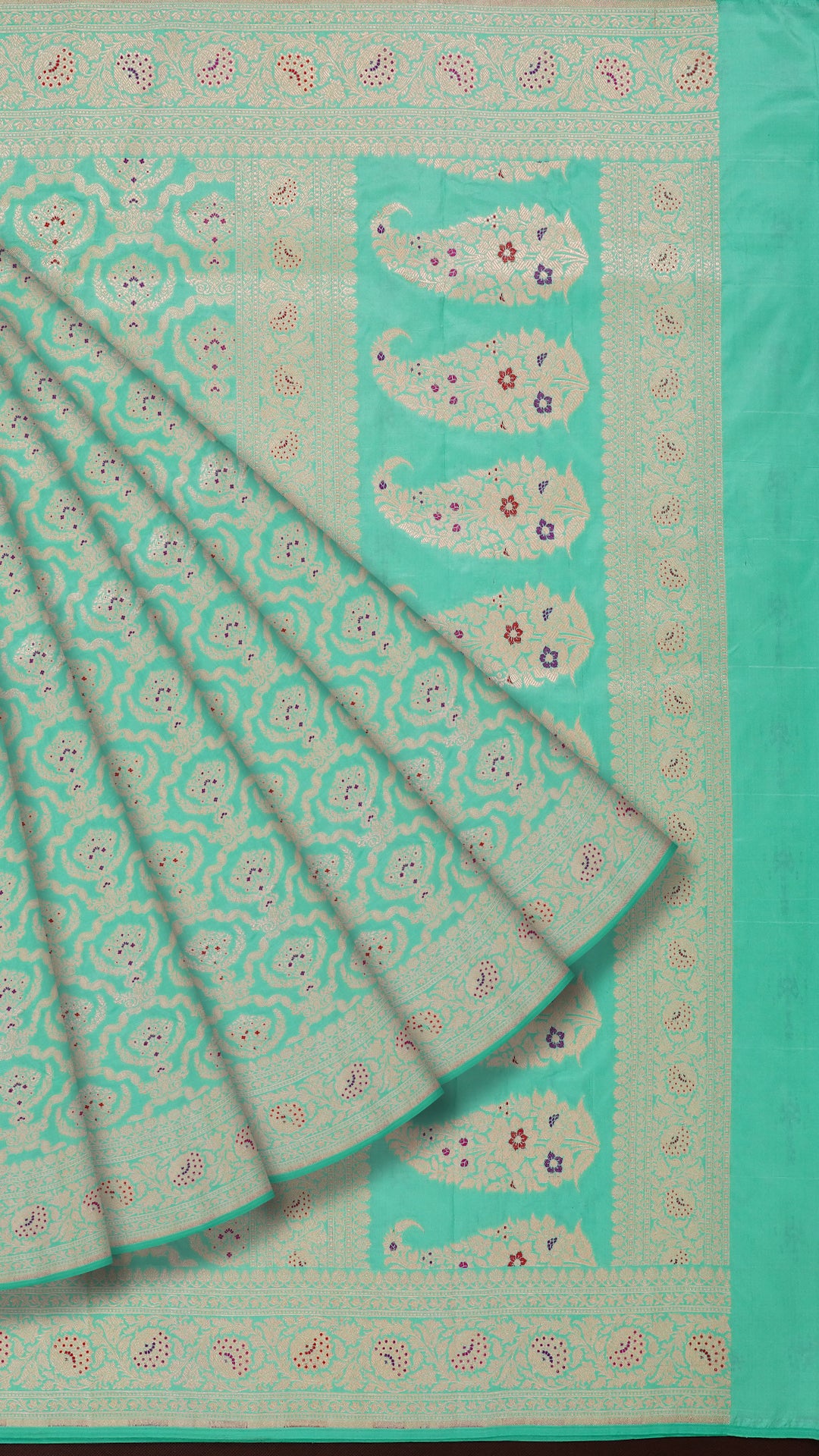 Sea Green Banaras Silk Saree with Zari Border