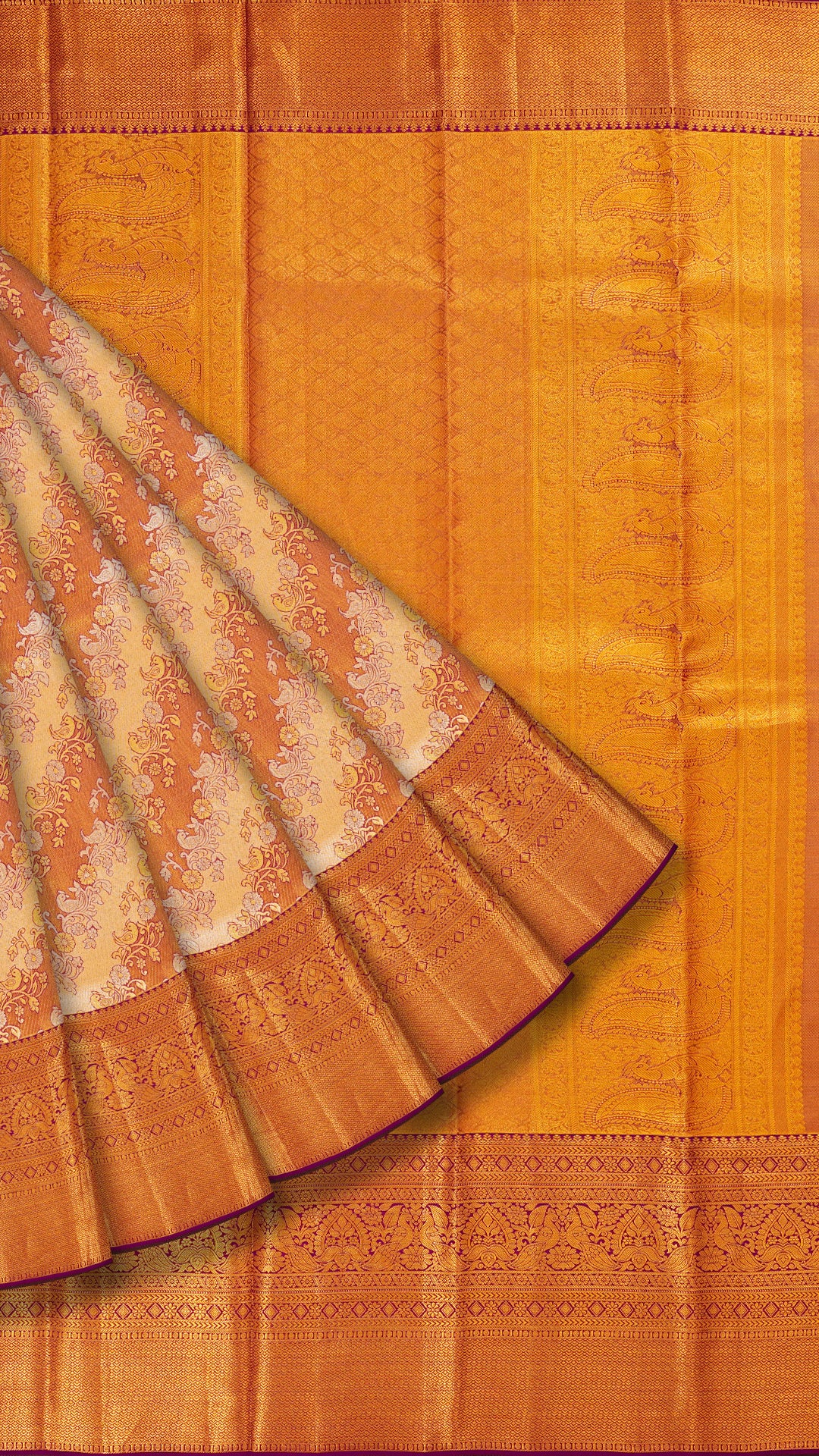 Elegant Kanchi Pattu Silk Saree in Dual Shade with Dark Purple Contrast