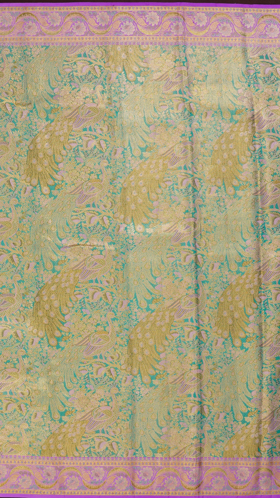 Sea Green Kanchipuram Saree with Pink Zari Border