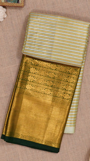Pista Green Pattu Pavada with Gold & Silver Line Detailing