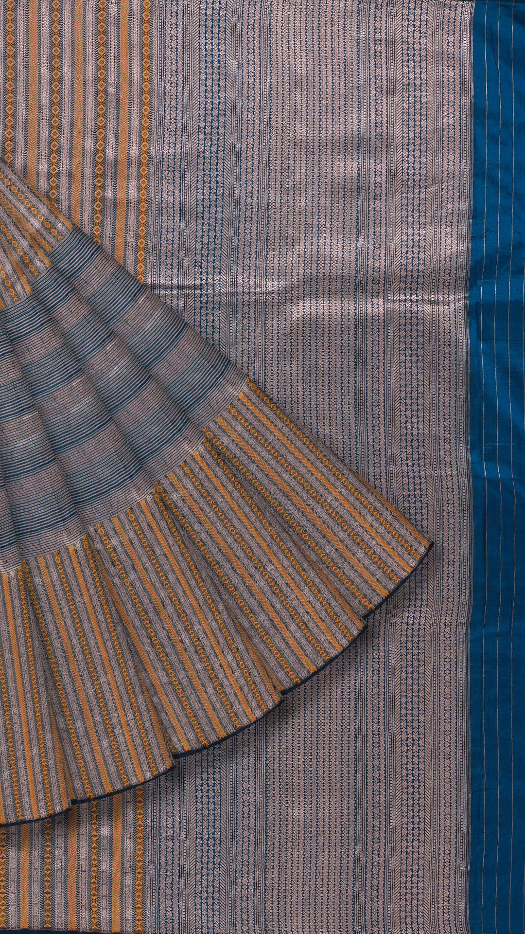 Dark Peacock Blue Banaras Silk Saree without Border
