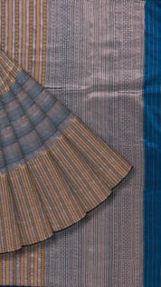 Dark Peacock Blue Banaras Silk Saree without Border