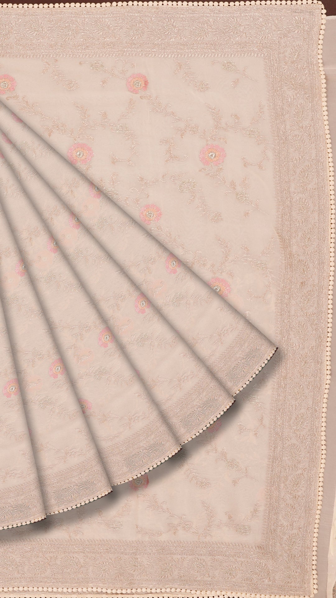 Cream Fancy Silk Saree with Silver Zari Work