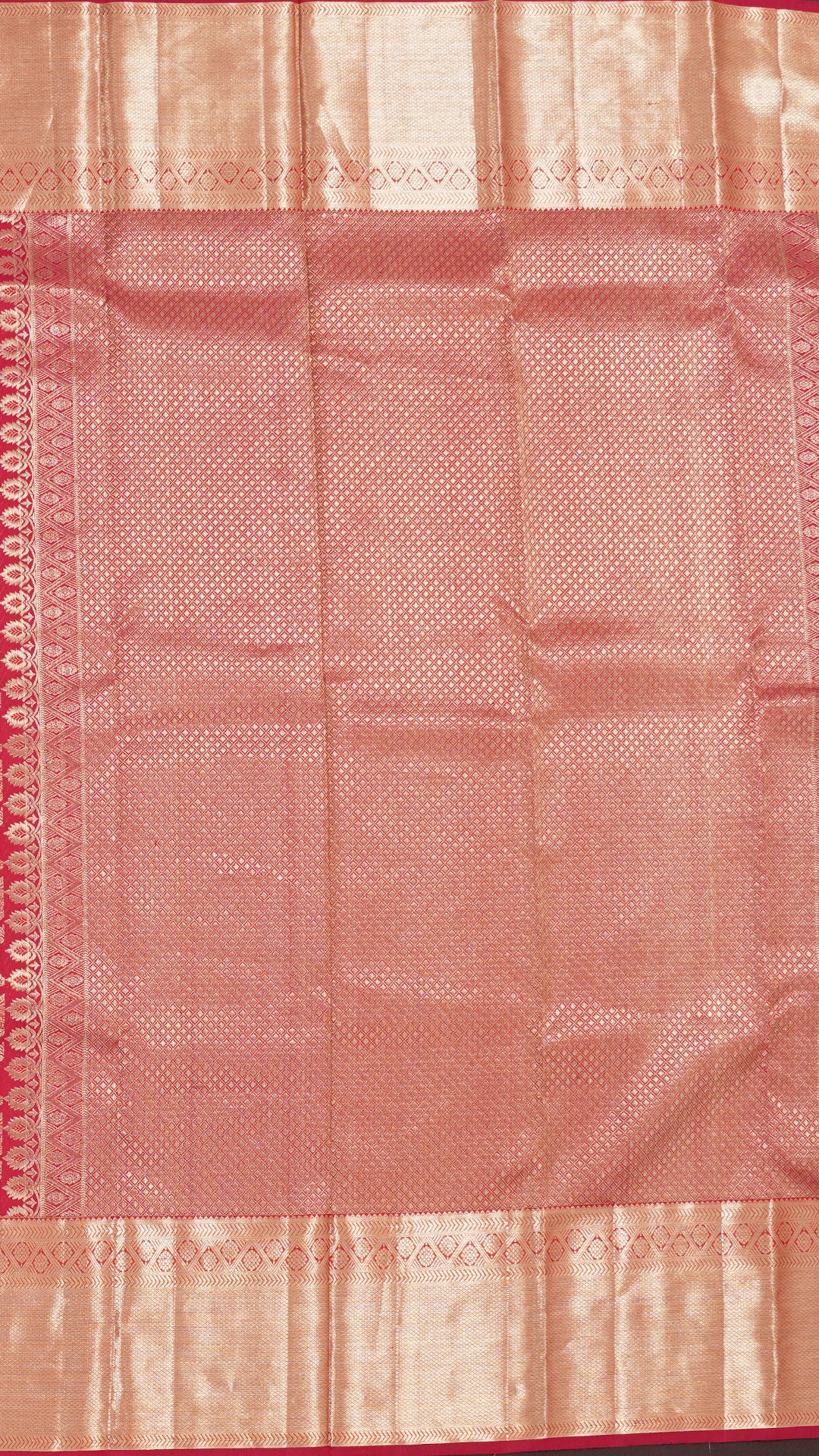 Red Kanchi Pattu Silk Saree with Large Gold Self Zari Border