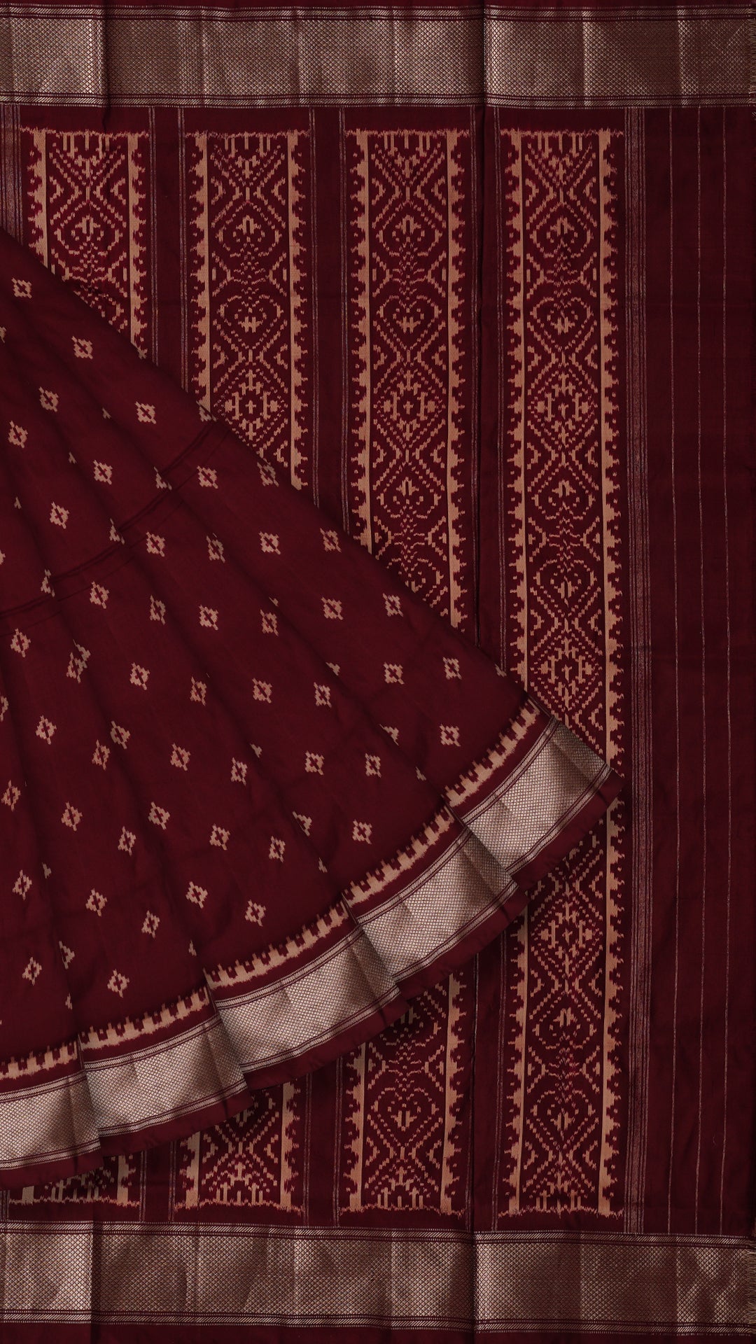 Ikkat Silk Saree with Butta Weave & Silver Border