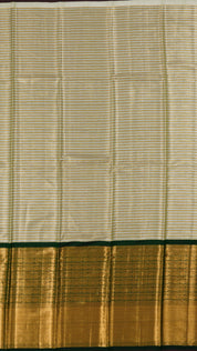 Pista Green Pattu Pavada with Gold & Silver Line Detailing