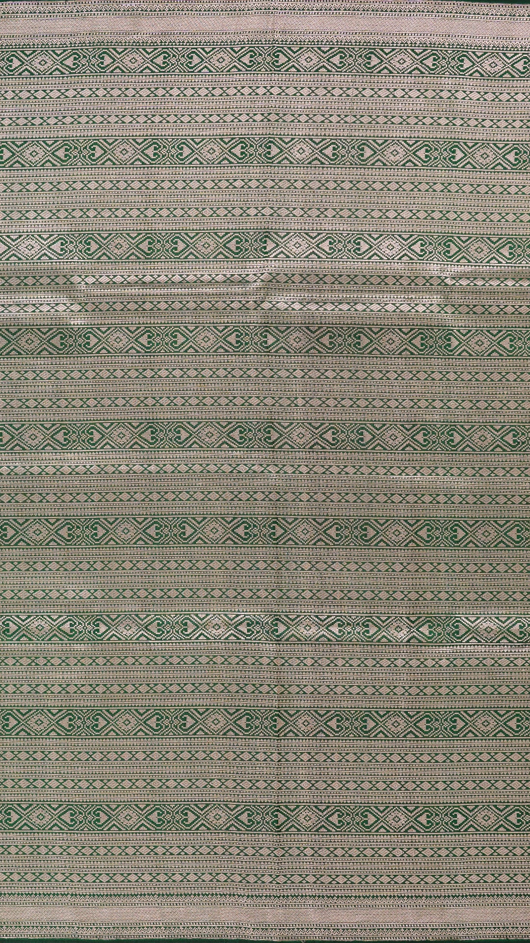 Bottle Green Banaras Saree with Small Silver Zari Border