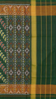 Bottle Green Patola Silk Saree with Medium Gold Zigzag Contrast Zari Border