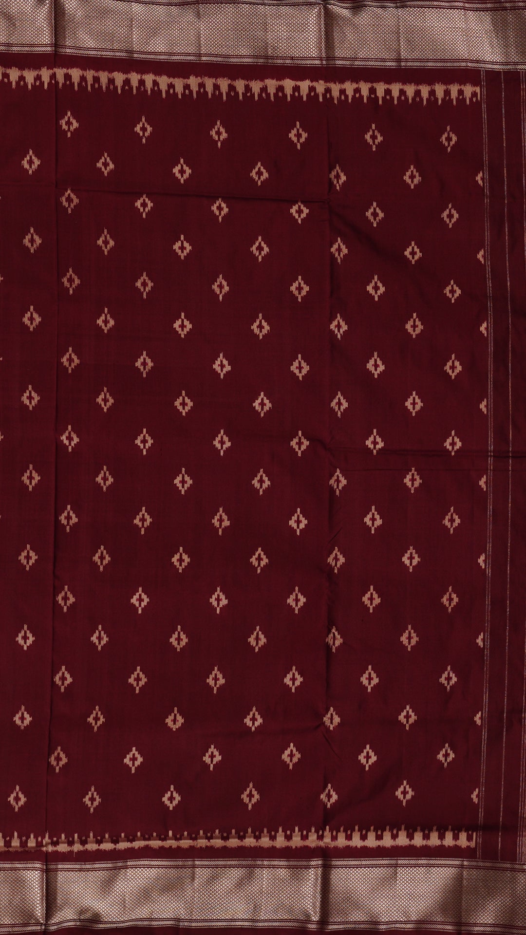 Ikkat Silk Saree with Butta Weave & Silver Border
