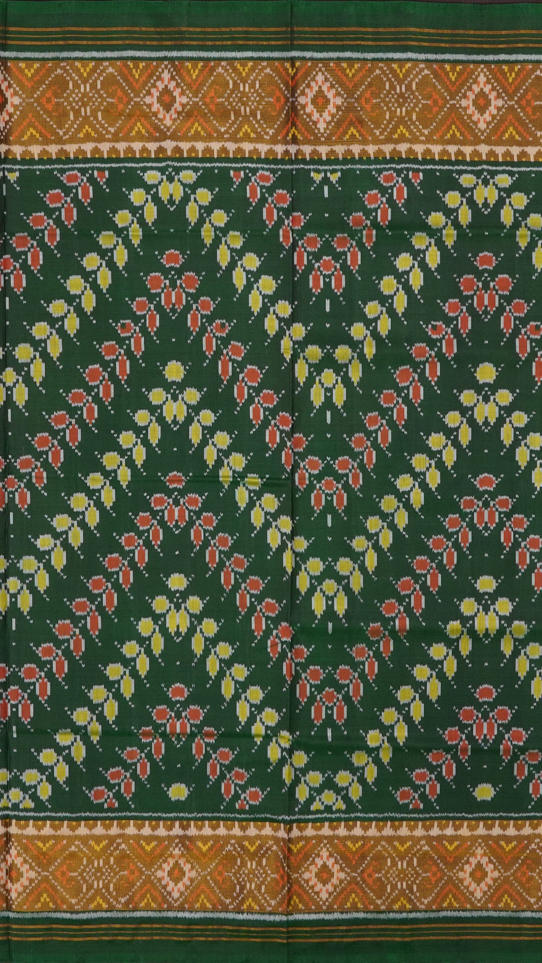 Bottle Green Patola Silk Saree with Medium Gold Zigzag Contrast Zari Border