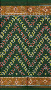 Bottle Green Patola Silk Saree with Medium Gold Zigzag Contrast Zari Border