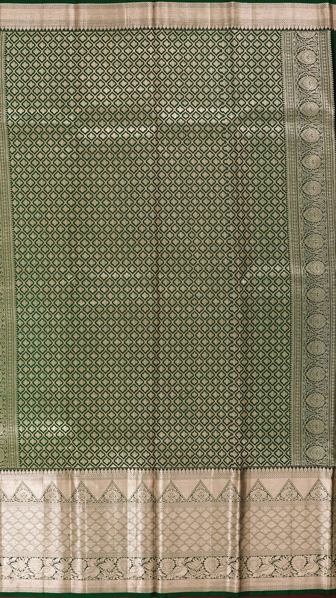 Grey Kanchipuram Saree with Bottle Green Contrast
