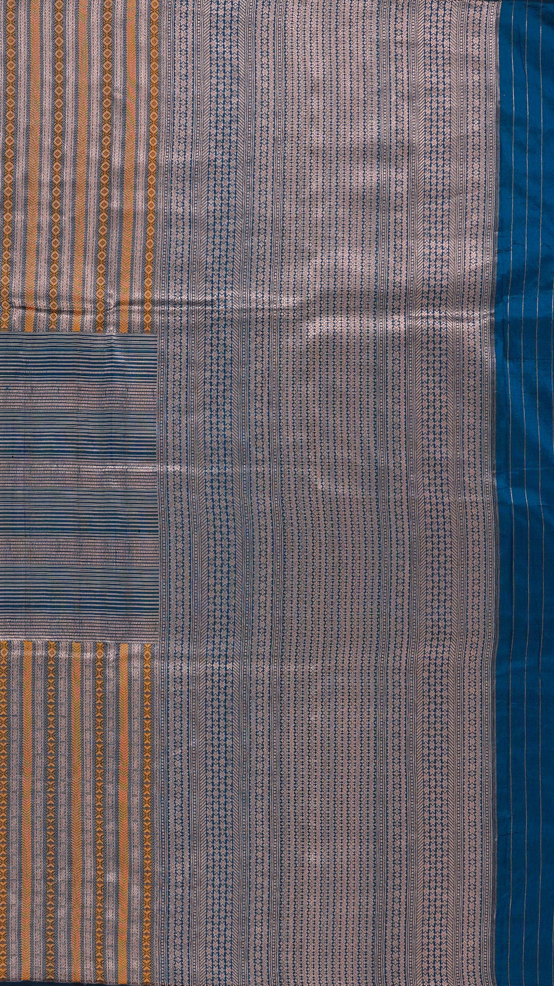 Dark Peacock Blue Banaras Silk Saree without Border