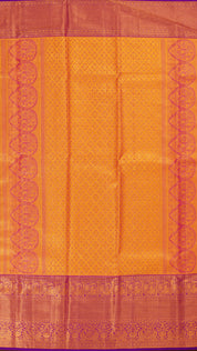 Golden Kanchi Pattu Silk Saree with Silver Zari and Purple Contrast Rich in Tradition