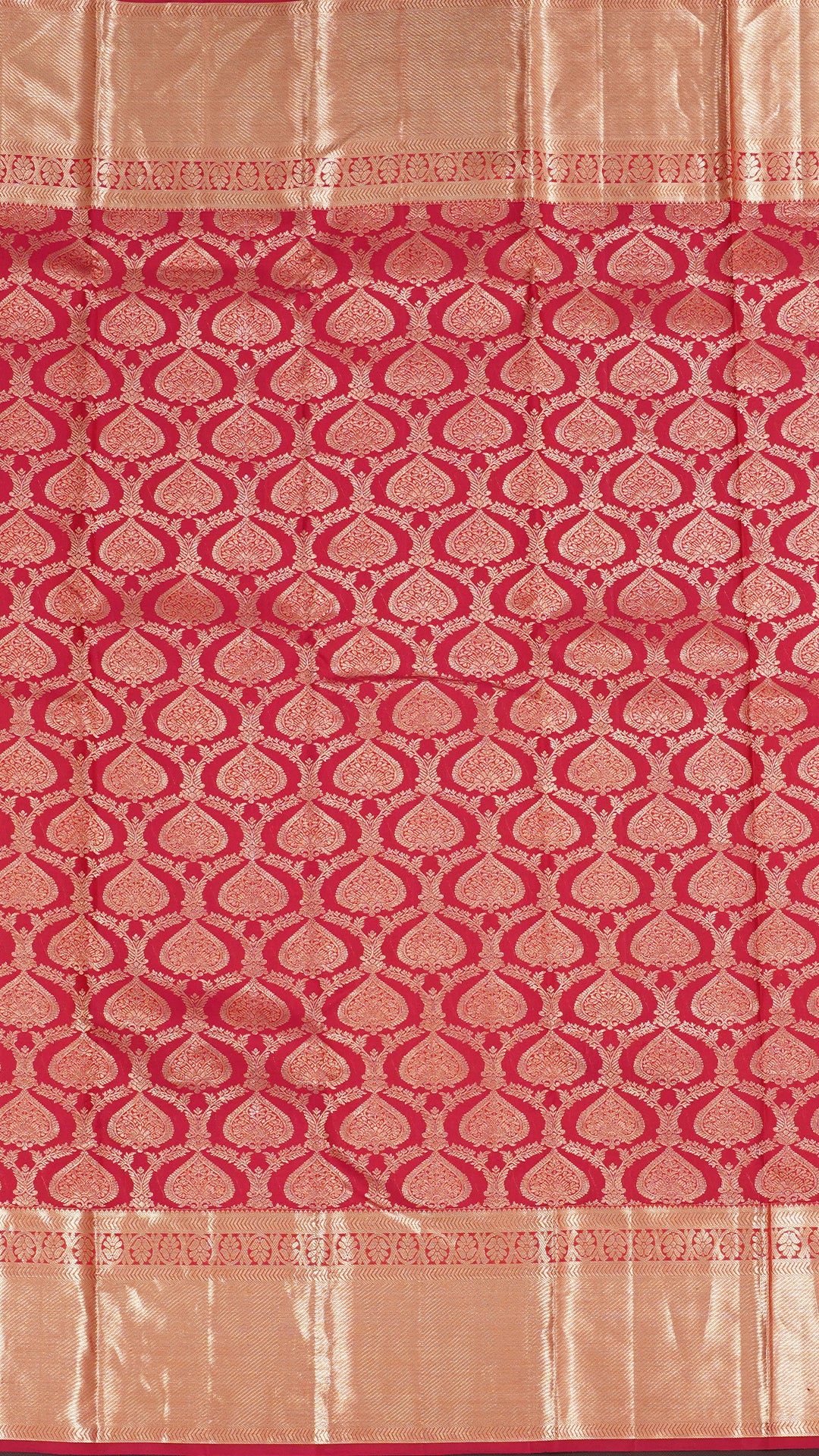 Red Kanchi Pattu Silk Saree with Large Gold Self Zari Border