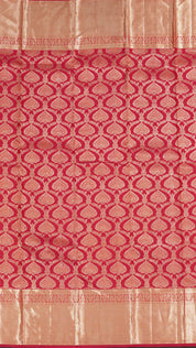 Red Kanchi Pattu Silk Saree with Large Gold Self Zari Border