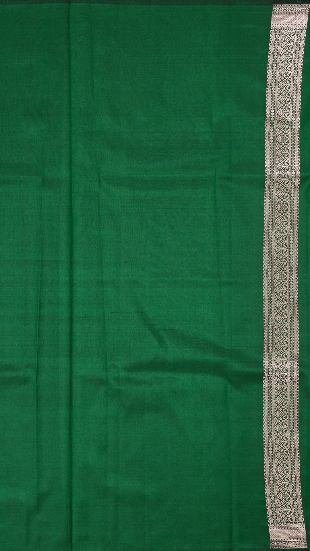 Bottle Green Banaras Saree with Small Silver Zari Border