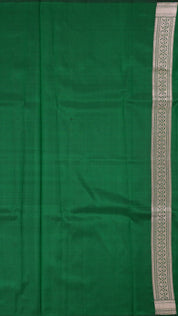 Bottle Green Banaras Saree with Small Silver Zari Border