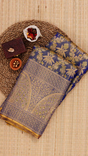 Navy Blue Kanchipuram Saree with Meenakari Border