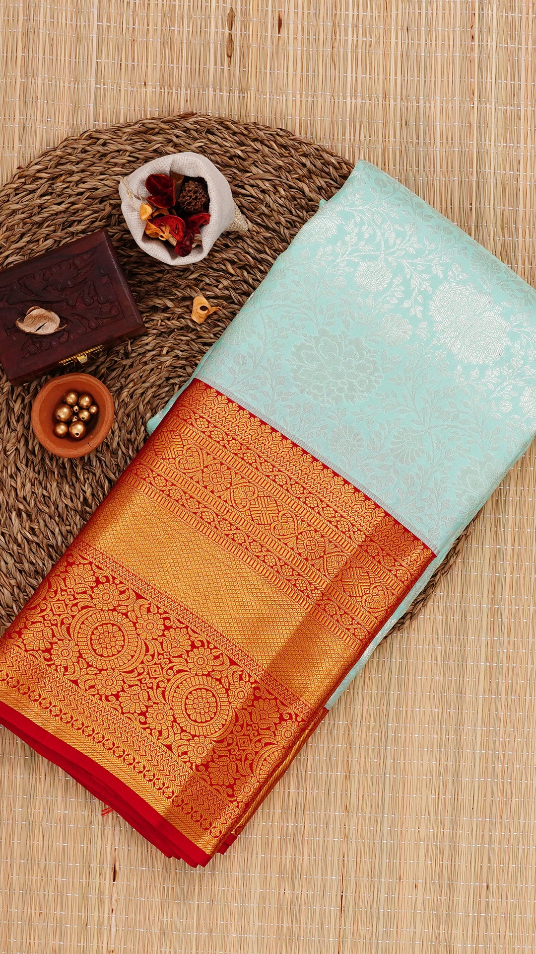 Sky Blue Kanchipuram Saree with Silver Zari Butta