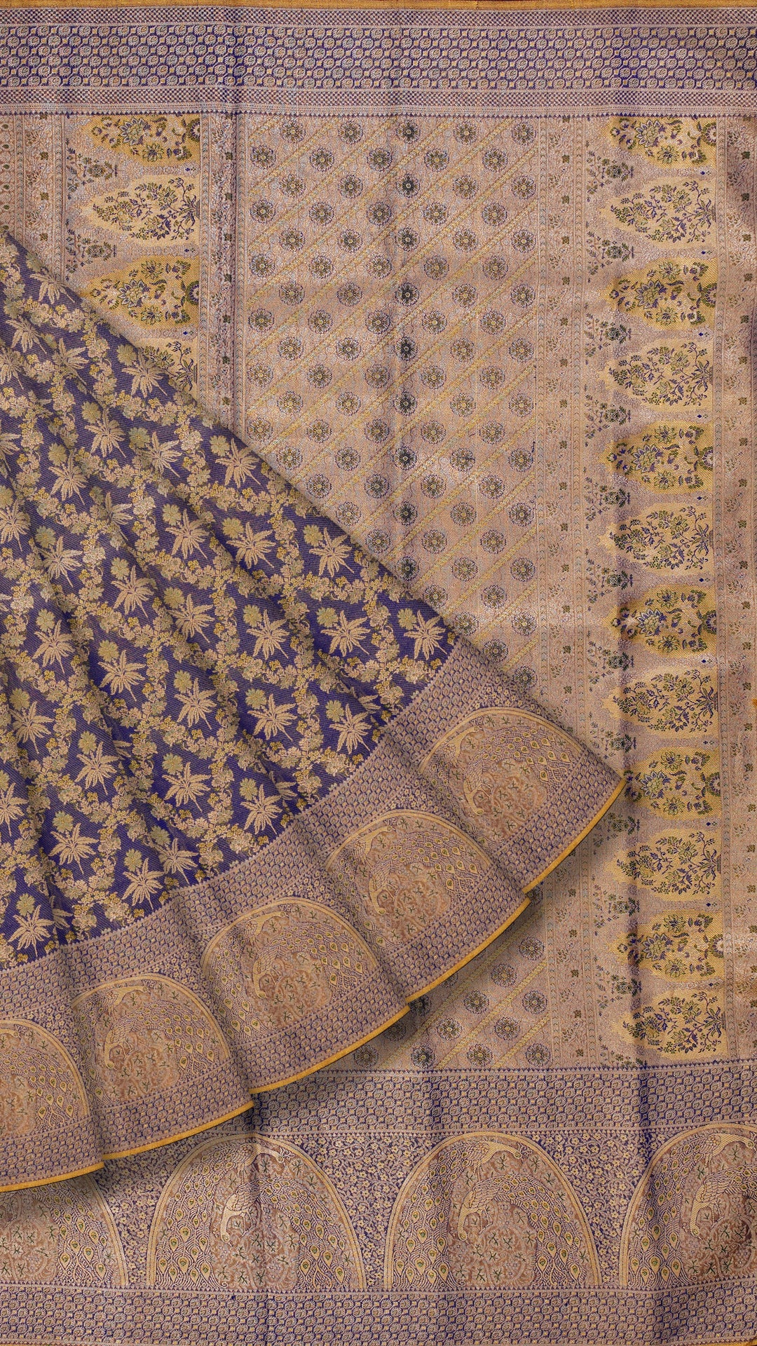 Navy Blue Kanchipuram Saree with Meenakari Border