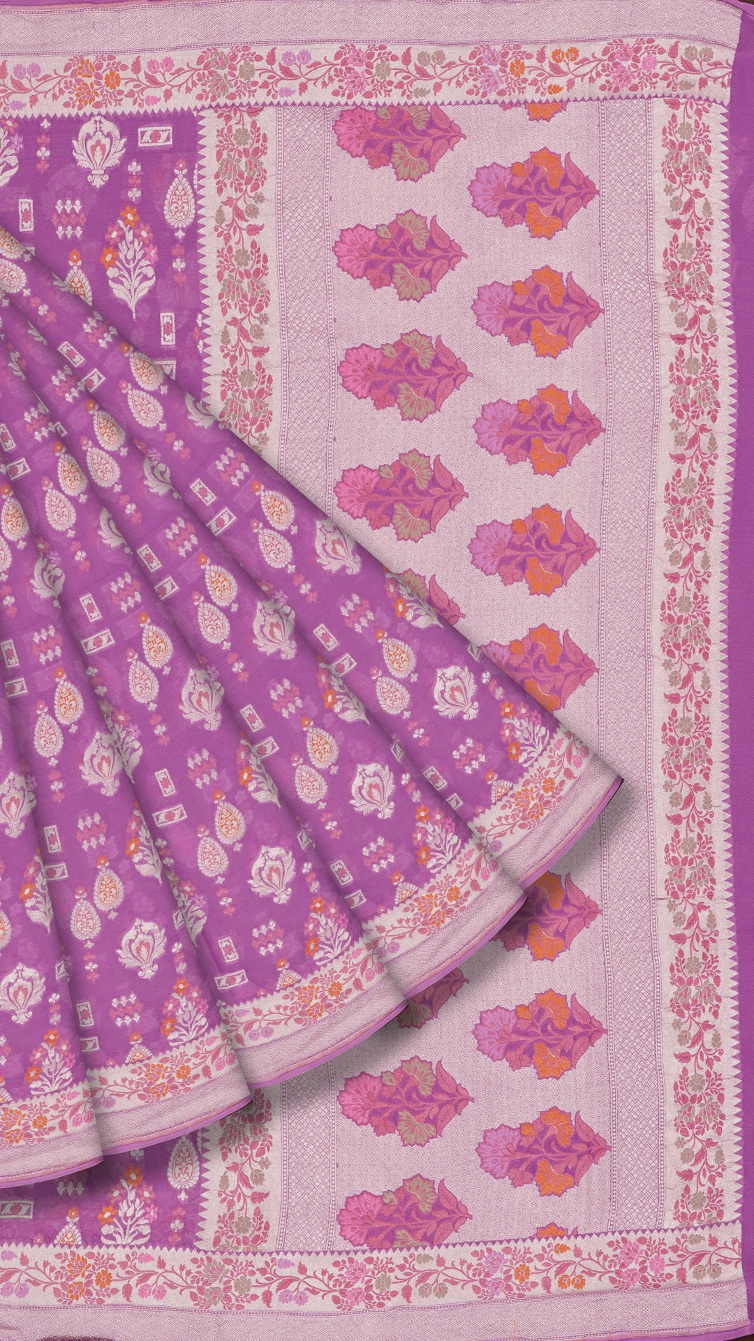 Purple Fancy Saree with Designer Silver Border & Buttas