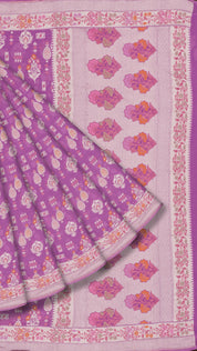 Purple Fancy Saree with Designer Silver Border & Buttas