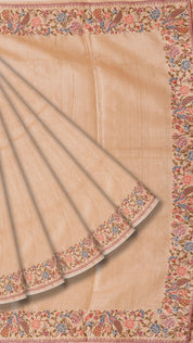 Plain Tusser Silk Saree with Petit Point Embroidery Work