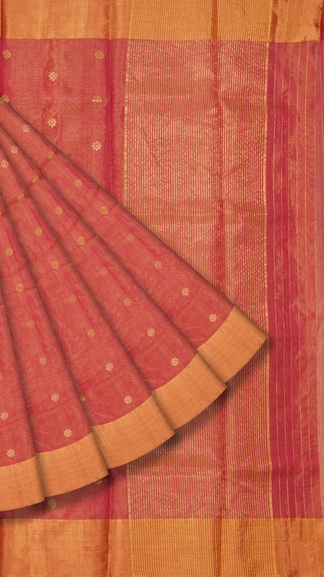 Brick Red Chanderi Silk Saree with Gold Butta & Kadi Border