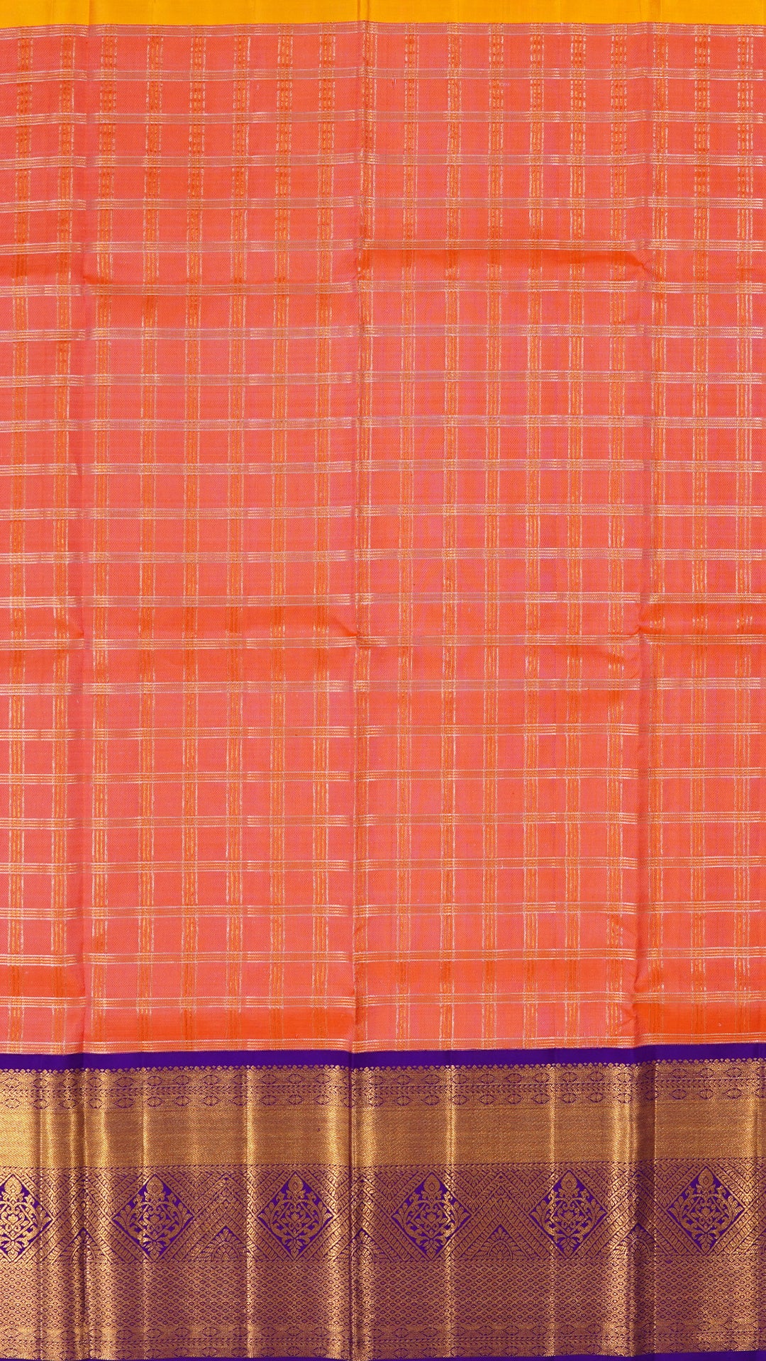 Orange Pattu Pavada with Classic Checks Design