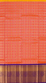 Orange Pattu Pavada with Classic Checks Design
