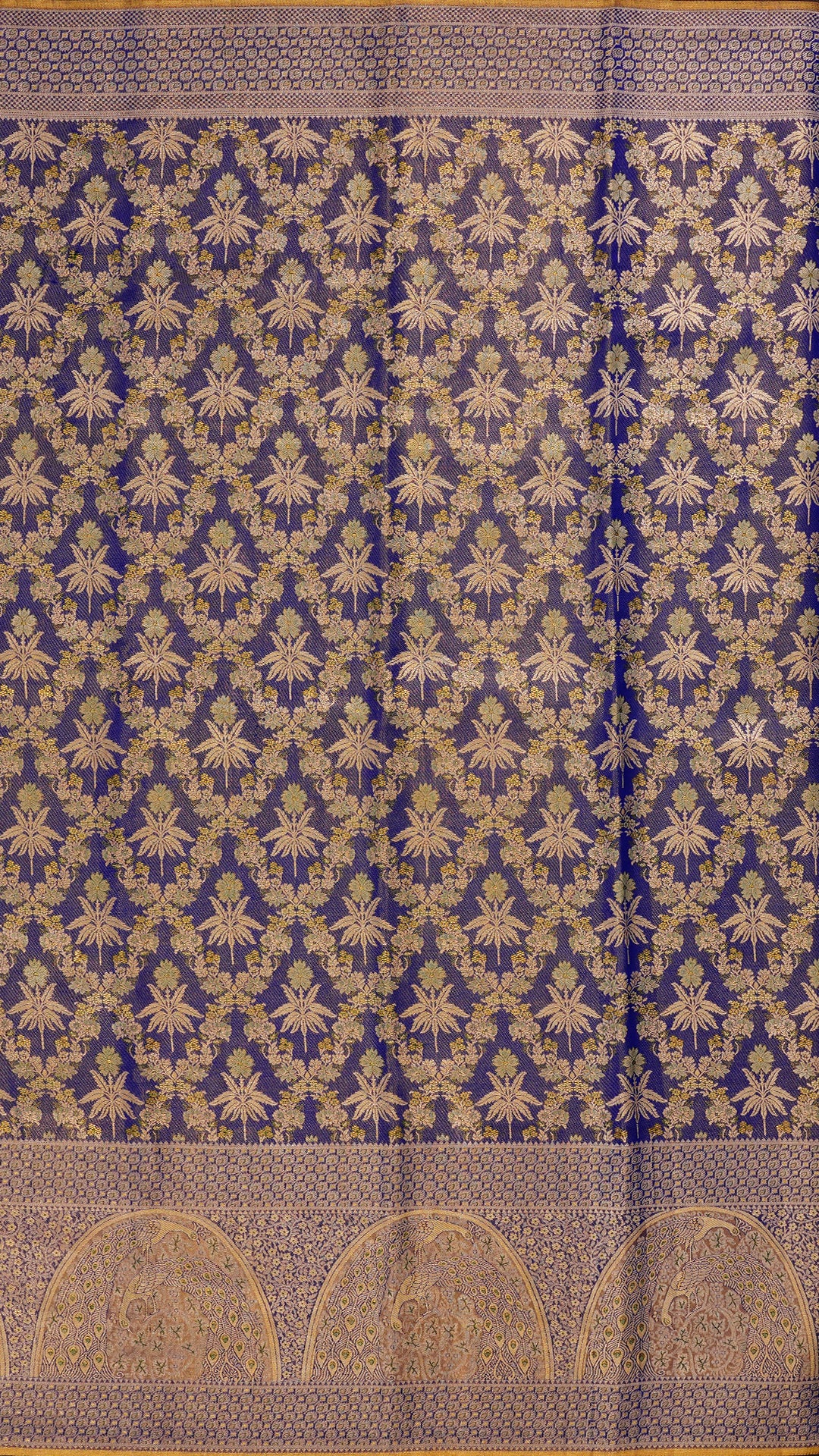 Navy Blue Kanchipuram Saree with Meenakari Border
