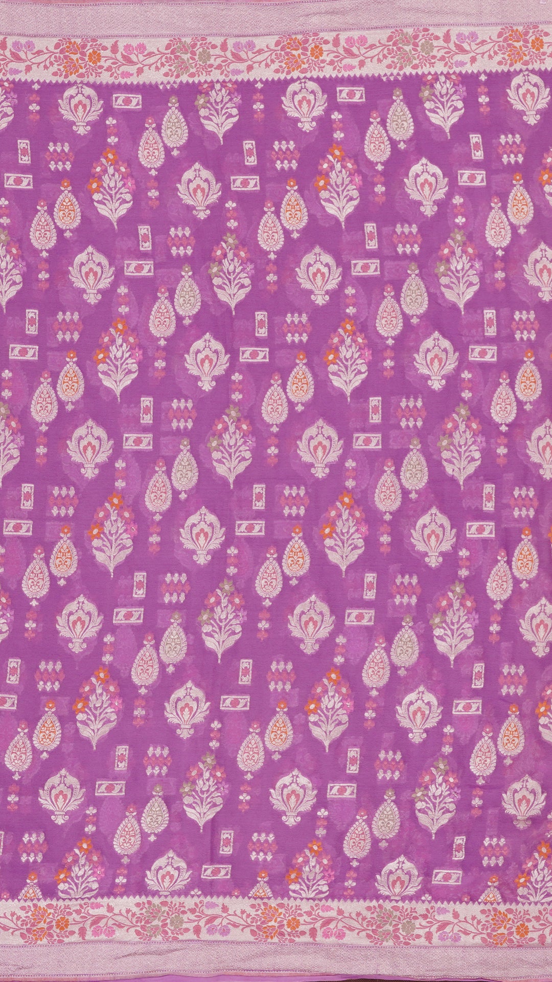 Purple Fancy Saree with Designer Silver Border & Buttas