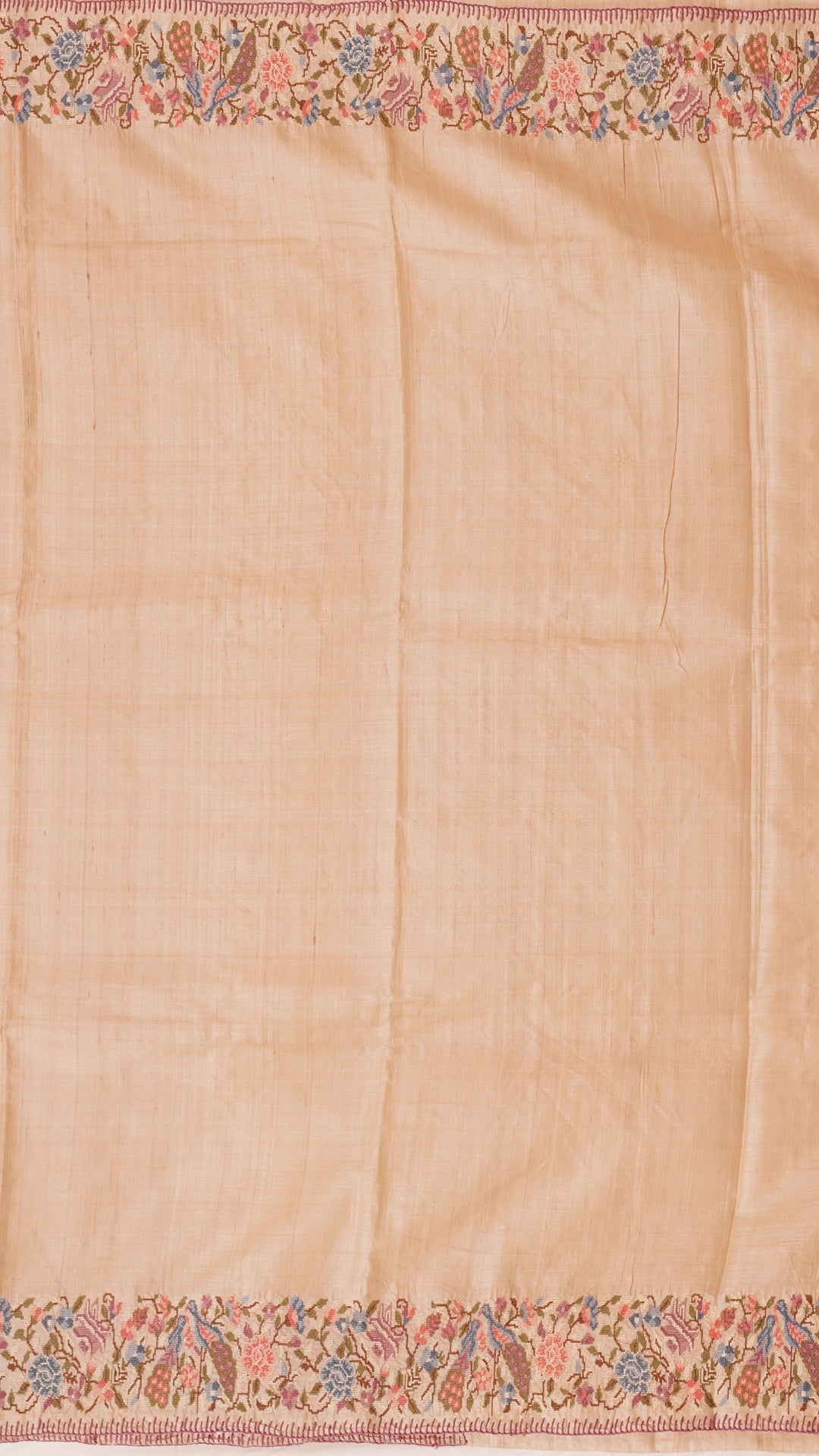 Plain Tusser Silk Saree with Petit Point Embroidery Work
