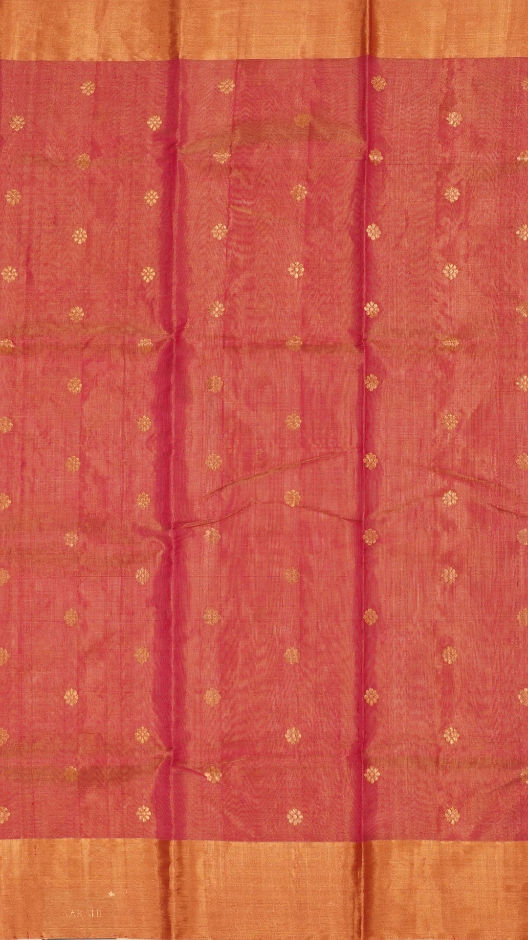 Brick Red Chanderi Silk Saree with Gold Butta & Kadi Border