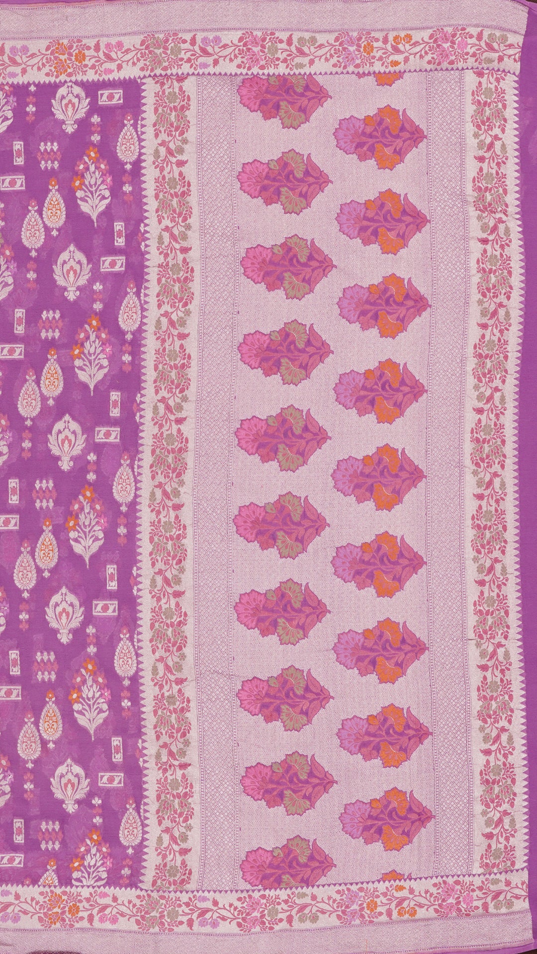 Purple Fancy Saree with Designer Silver Border & Buttas
