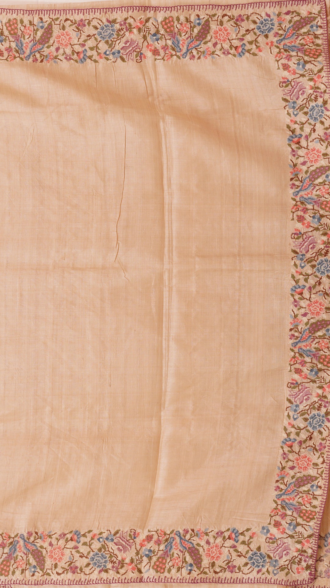 Plain Tusser Silk Saree with Petit Point Embroidery Work