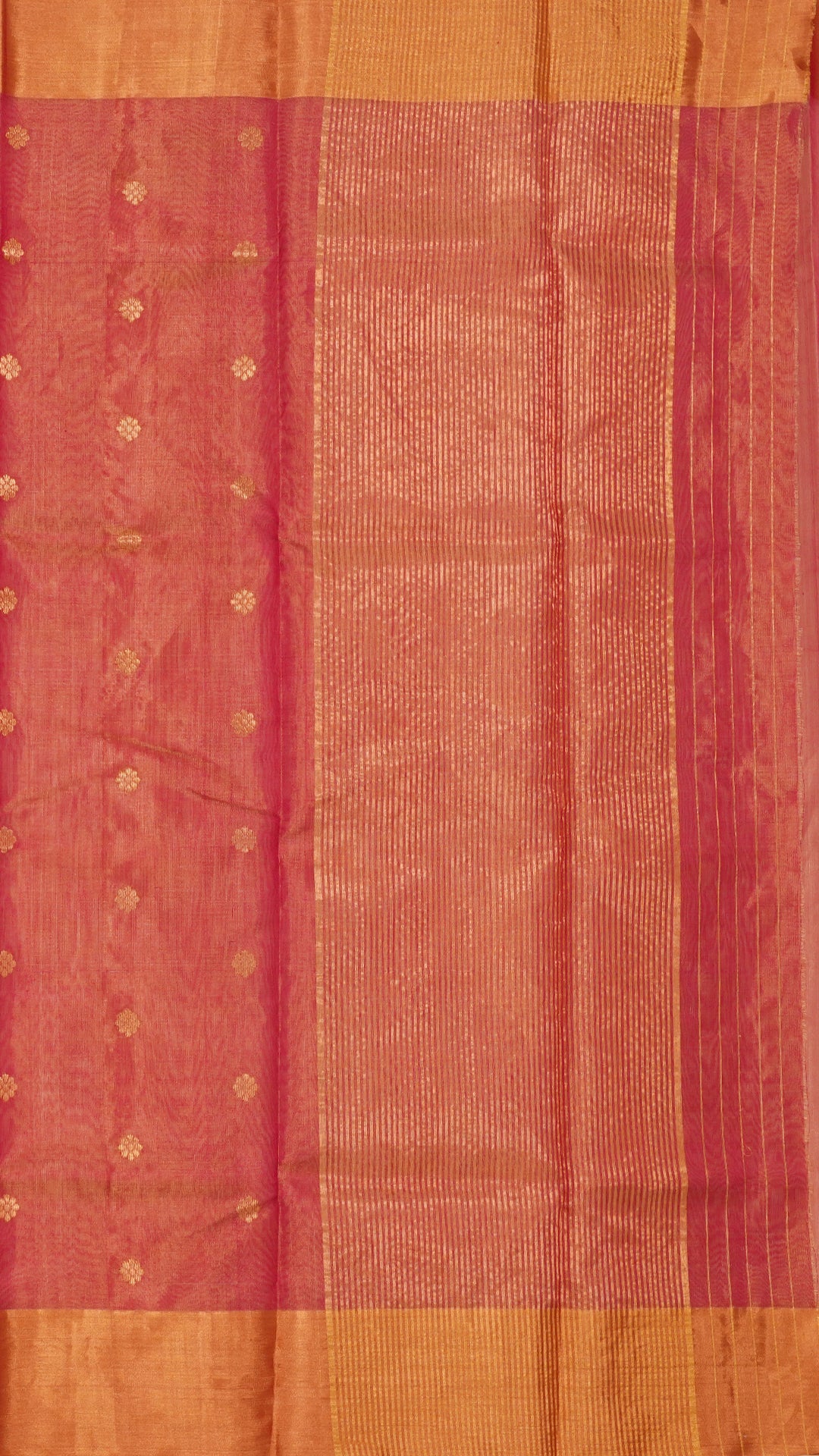 Brick Red Chanderi Silk Saree with Gold Butta & Kadi Border