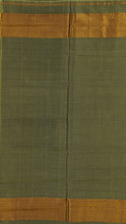 Olive Green Patola Silk Saree with Large Gold Contrast Zari Border