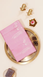 Baby Pink Designer Kanchi Pattu Silk Saree with Large Silver Self Zari Border