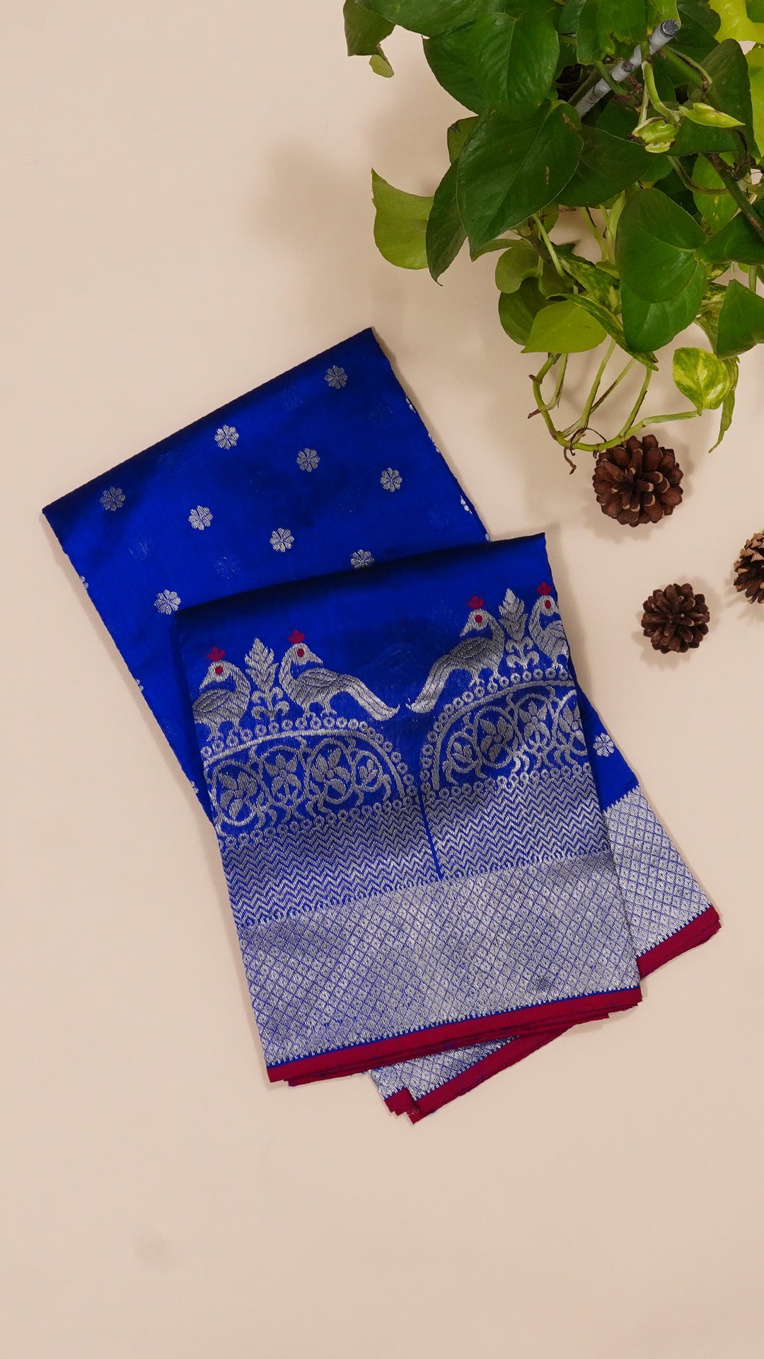 Royal Blue Chanderi Silk Saree with Silver Butta & Zari Border