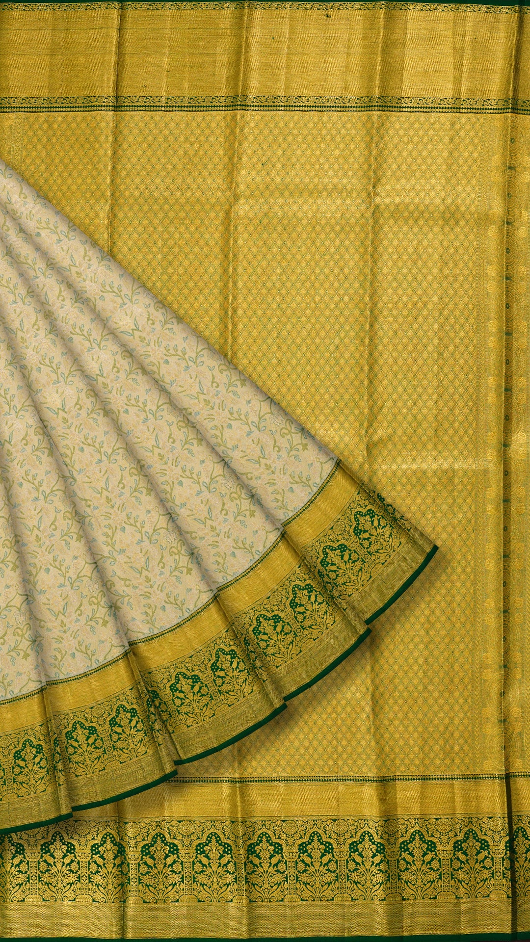 Pista Green Kanchipuram Saree with Dark Green Border