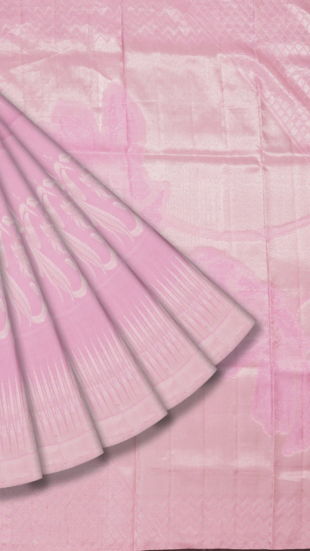 Baby Pink Designer Kanchi Pattu Silk Saree with Large Silver Self Zari Border