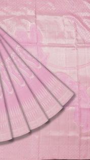 Baby Pink Designer Kanchi Pattu Silk Saree with Large Silver Self Zari Border