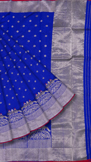 Royal Blue Chanderi Silk Saree with Silver Butta & Zari Border