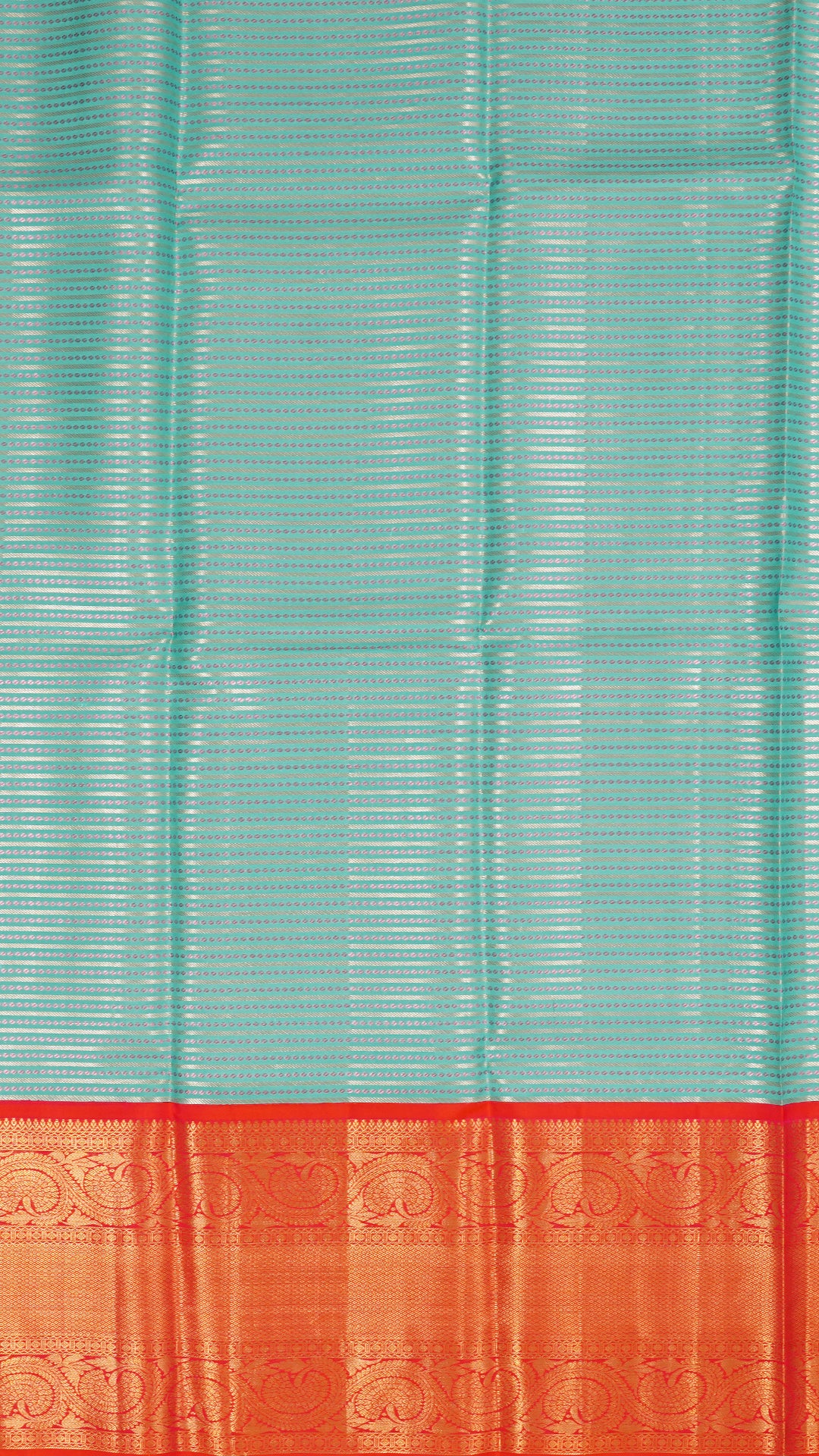 Light Blue Silk Pavada with Silver and Copper Line Design