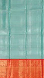 Light Blue Silk Pavada with Silver and Copper Line Design